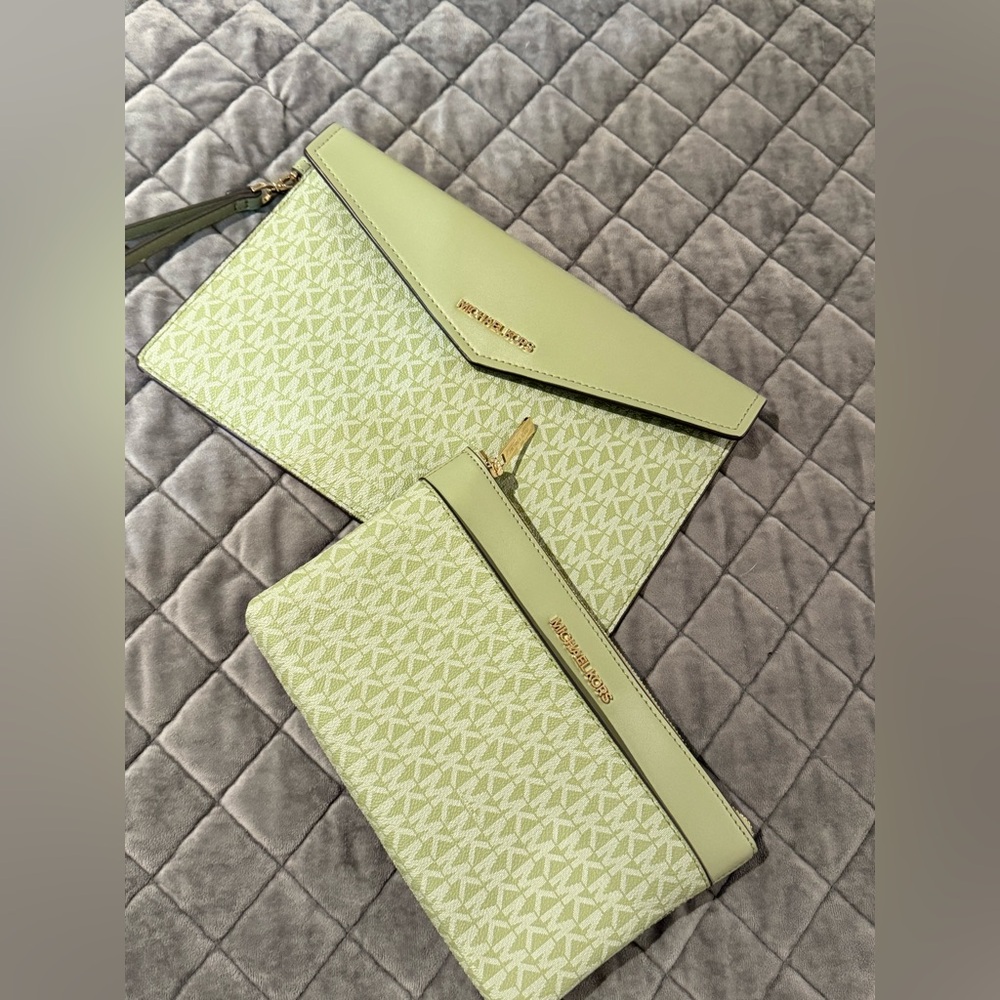 Michael Kors Light Green Clutch and Wristlet Set